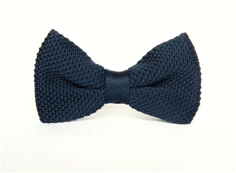 navy blue knitted grooms bow tie